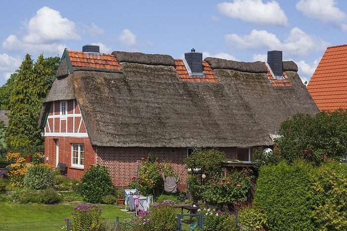 Germany Thatched half timbered house, Steinkirchen, Altes Land, Lower Saxony, Germany, Europe, by Torsten Kr ger