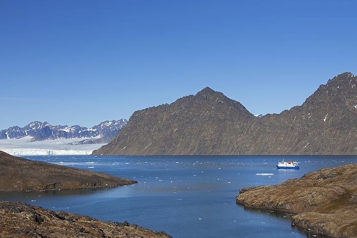 Norway Expedition ship M S Quest in the Lillieh  kfjorden, fjord branch of Krossfjorden in Albert I Land, Spitsbergen, Svalbard, Norway, Europe, by alimdi   Arterra