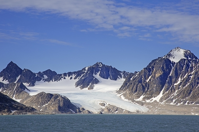 Norway Mountains and glacier at Scheibukta, southern bay of Smeerenburgfjorden on Reuschhalv ya in Albert I Land at Spitsbergen, Svalbard, Norway, Europe, by alimdi   Arterra
