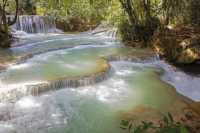 Laos Kuang Si Falls, Kuang Xi Falls, Tat Kuang Si Waterfalls in the jungle near Luang Phabang, Luang Prabang, Laos, Asia, by alimdi   Arterra