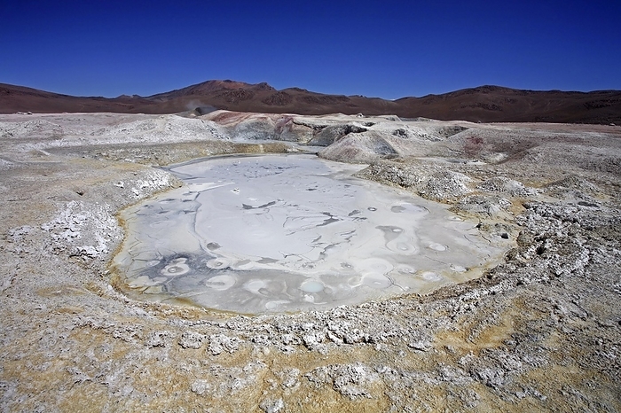 Bolivia Mud lakes and steam pools with boiling mud in geothermal field Sol de Ma ana, Altiplano, Bolivia, South America, by alimdi   Arterra   Marica van der Meer