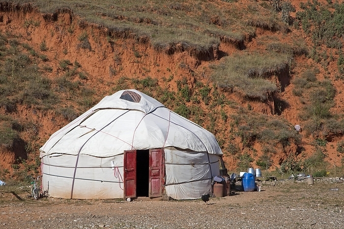 Kyrgyzstan Kyrgyz yurt, temporary summer nomad dwelling in the mountains in the Osh Province, Kyrgyzstan, Asia, by alimdi   Arterra   Marica van der Meer