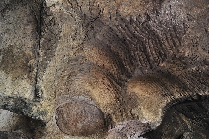 Luxembourg Grooves and circles in the sandstone rock from carving millstones at the Hohllay cave in Berdorf, Little Switzerland, Mullerthal, Grand Duchy of Luxembourg, by alimdi   Arterra   Philippe Cl ment