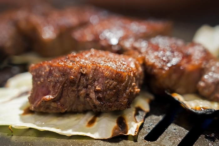 Wagyu beef Japanese wagyu meat, steak, expensive delicacy also called Matsusaka beef, Kobe beef, Yonezawa beef on the grill, Tokyo, Japan, Asia, by alimdi   Arterra   Sven Erik Arndt