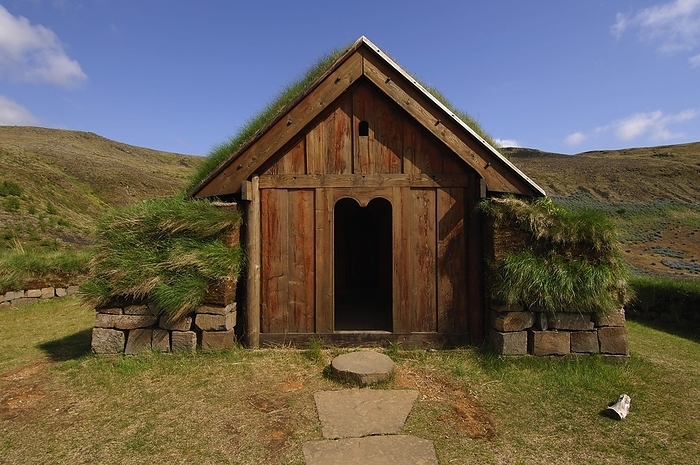 Iceland The chapel at the re constructed Viking longhouse at Stong, Pjorsardalur, south central Iceland, by Klaus Steinkamp