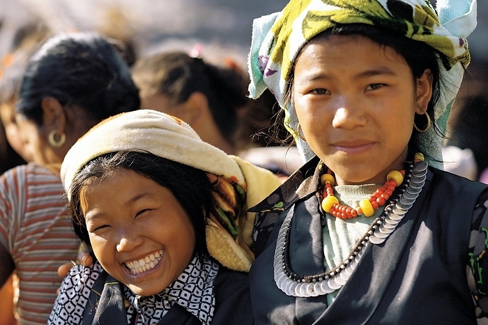 Nepal Two Sherpa girls at Dasaain festival in Seduwa village in the Makalu region of east Nepal, by Klaus Steinkamp