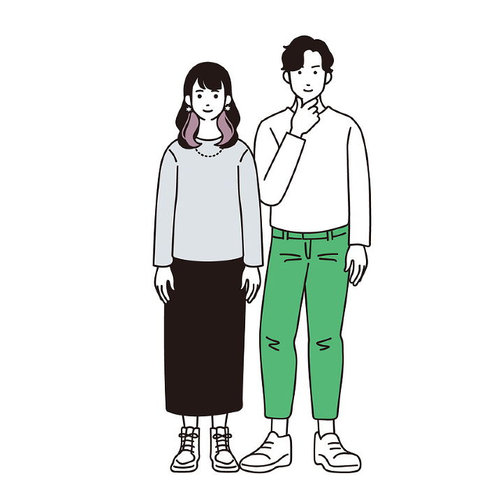 Full body of young man and woman Simple, flat illustration