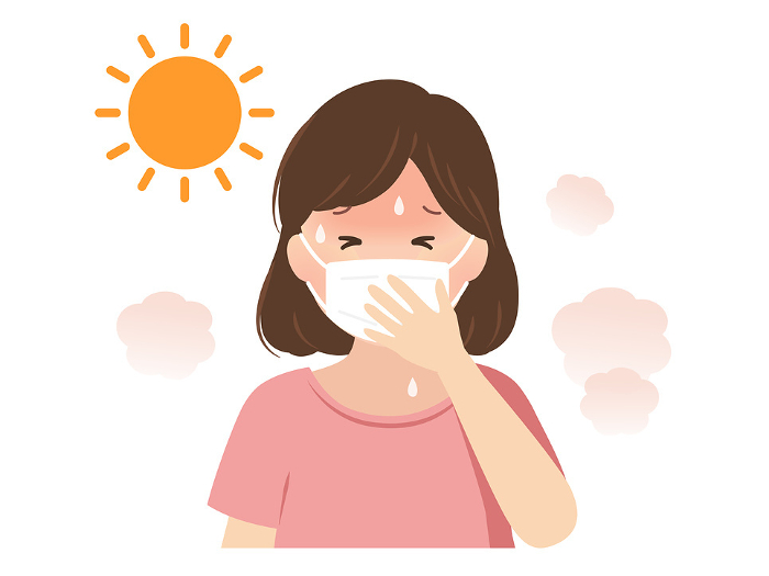 Vector illustration of a woman with mask heat stroke