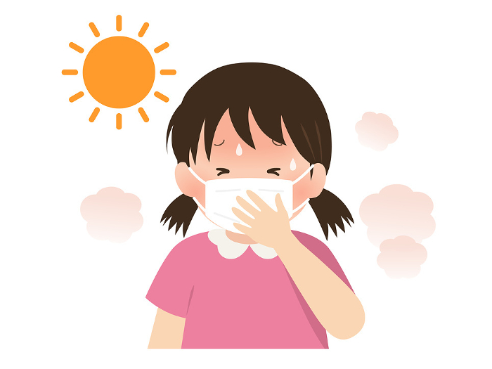 Vector illustration of a girl with mask heat stroke