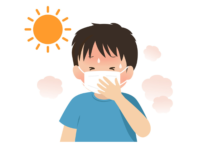 Vector illustration of a boy with mask heat stroke