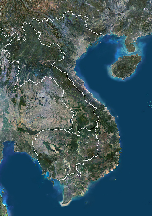 Vietnam, Laos and Cambodia with borders Color satellite image of Vietnam, Laos and Cambodia, with borders., by Planet Observer Universal Images Group
