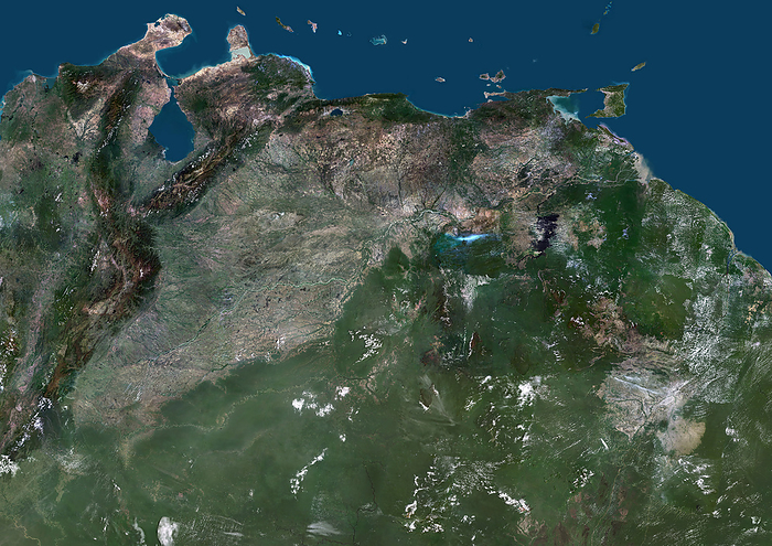 Venezuela and neighbouring countries Color satellite image of Venezuela and neighbouring countries., by Planet Observer Universal Images Group