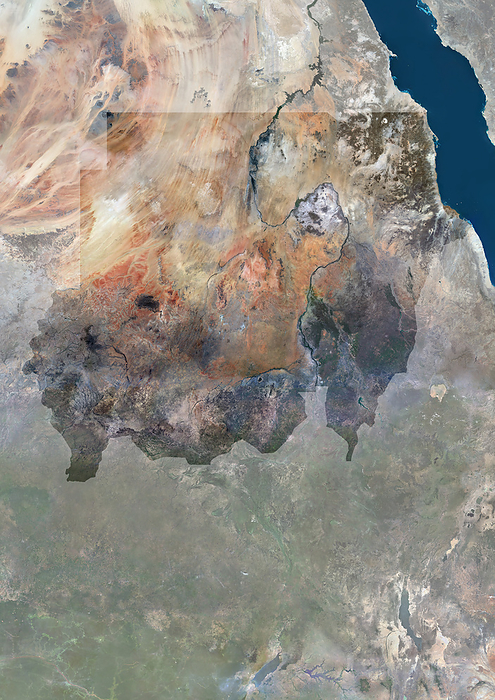 Sudan with mask Color satellite image of Sudan, with mask., by Planet Observer Universal Images Group