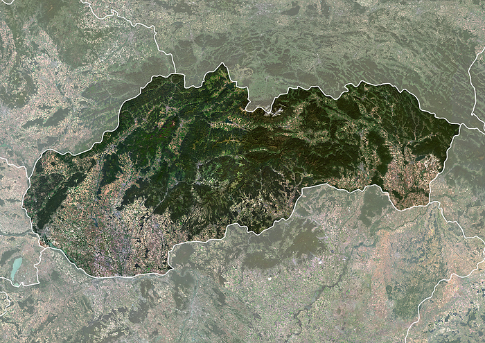 Slovakia with borders and mask Color satellite image of Slovakia, with borders and mask., by Planet Observer Universal Images Group