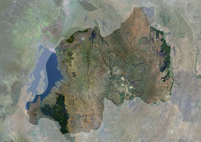 Rwanda with mask Color satellite image of Rwanda, with mask., by Planet Observer Universal Images Group