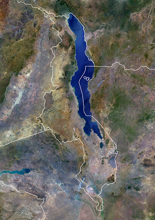 Malawi with borders Color satellite image of Malawi and neighbouring countries., by Planet Observer Universal Images Group
