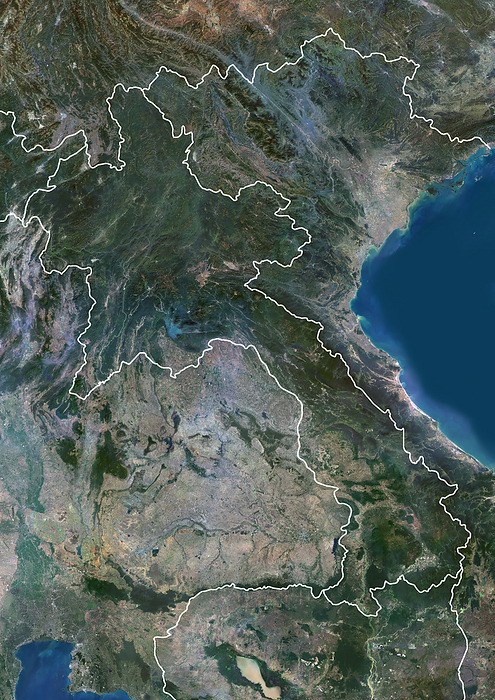 Laos with borders Color satellite image of Laos and neighbouring countries, with borders., by Planet Observer Universal Images Group