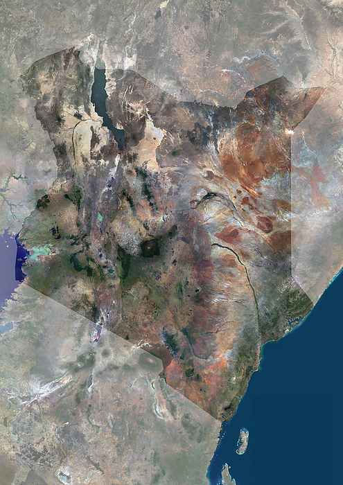 Kenya with mask Color satellite image of Kenya, with mask., by Planet Observer Universal Images Group