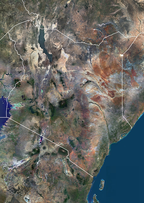Kenya with borders Color satellite image of Kenya and neighbouring countries., by Planet Observer Universal Images Group