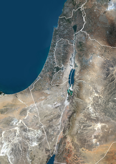 Israel and the Palestinian Territories, with borders Color satellite image of Israel and the Palestinian Territories, with borders., by Planet Observer Universal Images Group