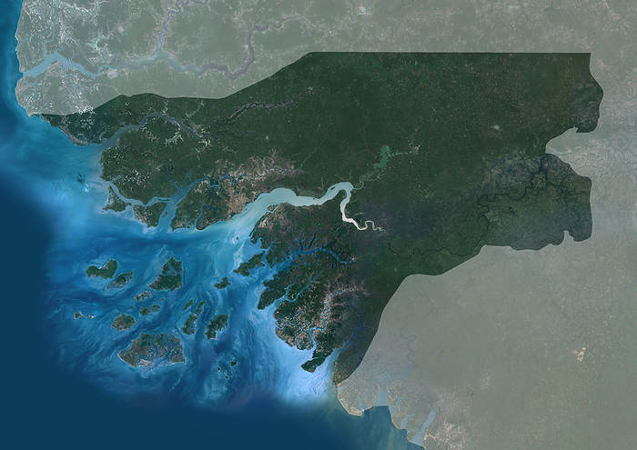 Guinea Bissau with mask Color satellite image of Guinea Bissau, with mask., by Planet Observer Universal Images Group