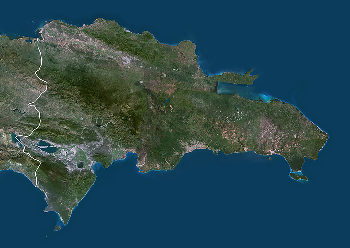 Dominican Republic with borders Color satellite image of the Dominican Republic, with borders., by Planet Observer Universal Images Group