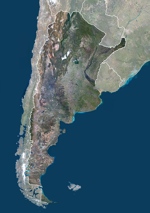 Argentina with borders and mask Color satellite image of Argentina, with borders and mask., by Planet Observer Universal Images Group