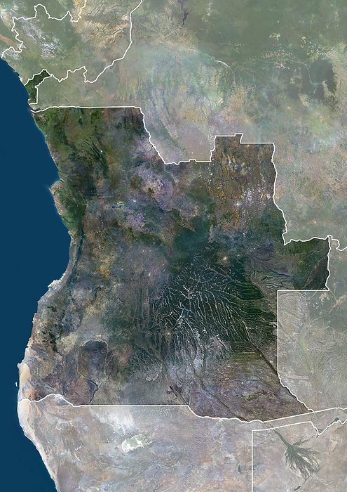 Angola with borders and mask Color satellite image of Angola, with borders and mask., by Planet Observer Universal Images Group