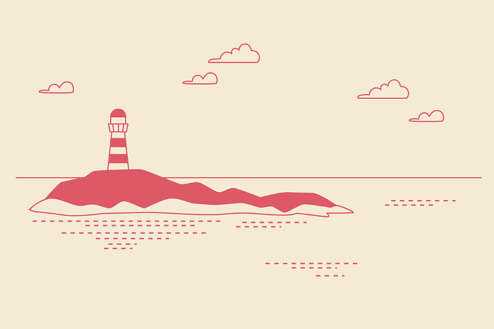 Simple view of the sea with island with lighthouse