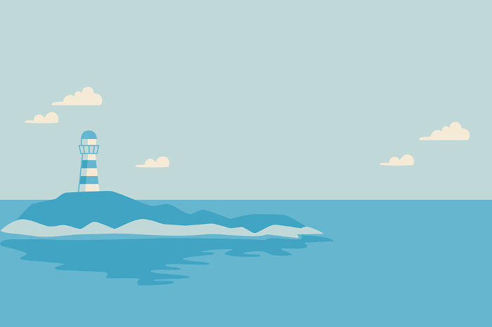 Simple view of the sea with island with lighthouse