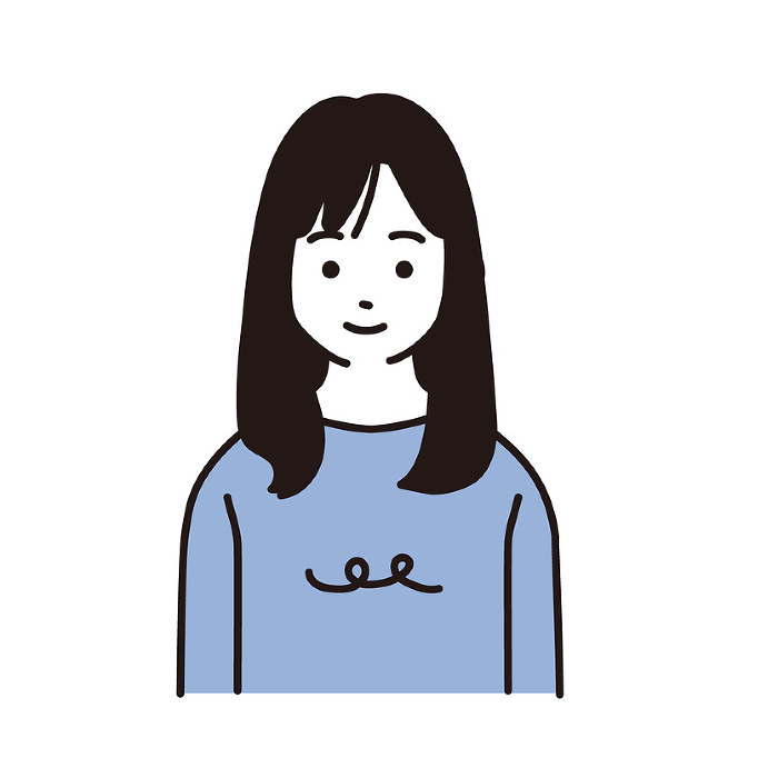 Simple Illustration of a girl of elementary school age, upper body facing front