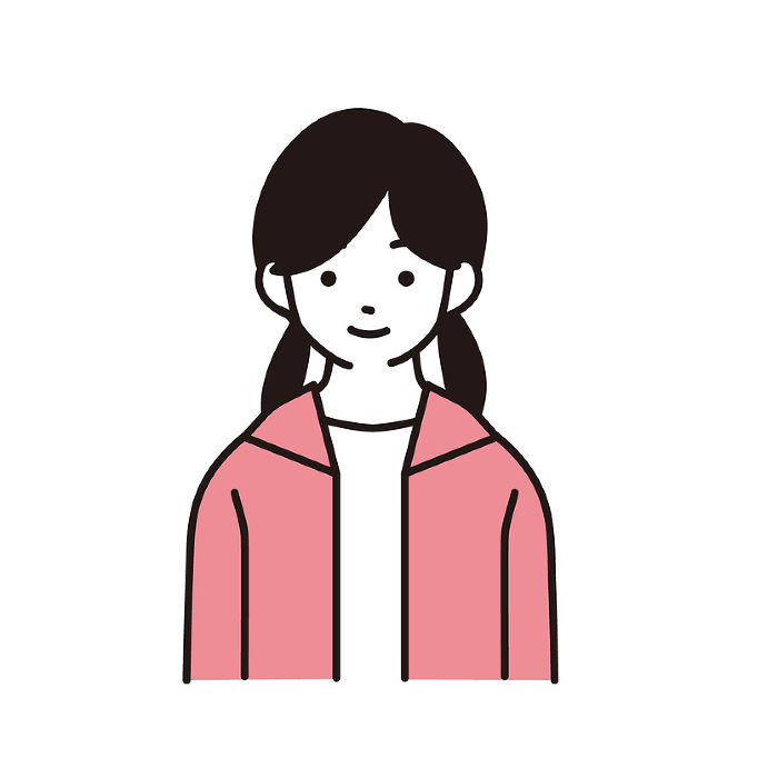 Simple Illustration of a girl of elementary school age, upper body facing front