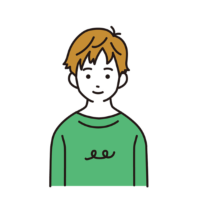 Simple Illustration of a boy of elementary school age, upper body facing front
