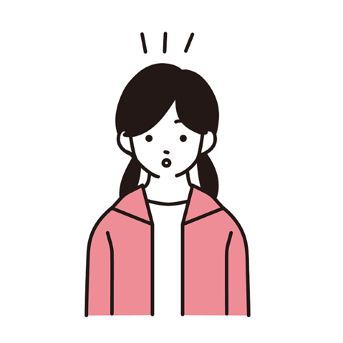 Simple Illustration of a girl of elementary school age, upper body facing front, surprised expression.