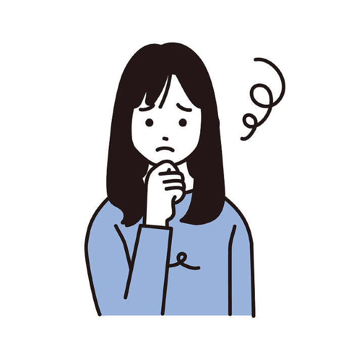 Simple Illustration of a girl of elementary school age, upper body facing front, expression of distress.
