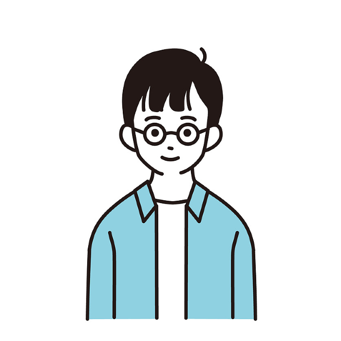 Simple Illustration of a boy of elementary school age, upper body facing front