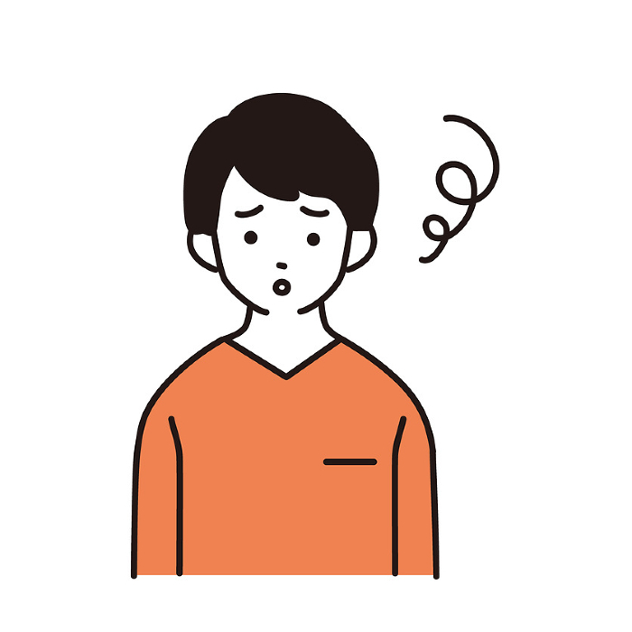 Simple Illustration of a boy of elementary school age, upper body facing front, troubled expression.