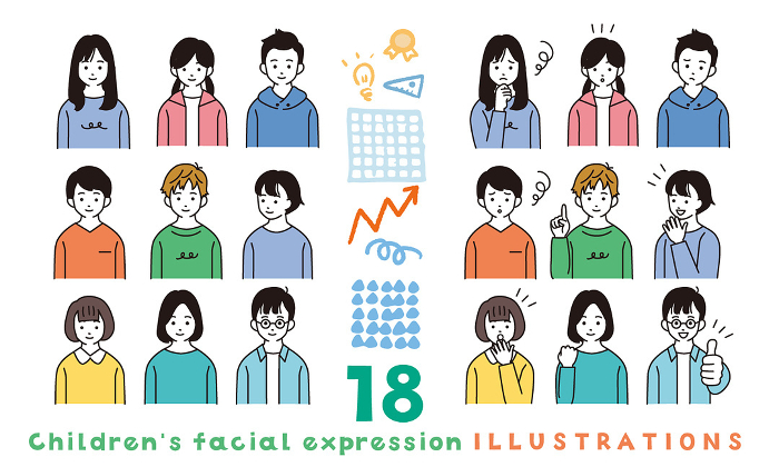 child of various facial expressions simple illustration of elementary school student