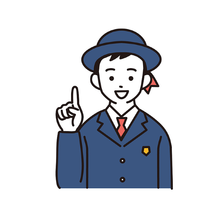 Simple illustration of a schoolboy in school uniform A boy holding up his index finger.