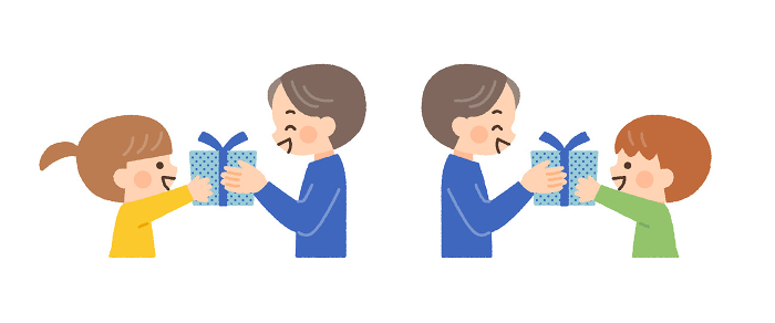 Clip art of child giving a present and father receiving a present