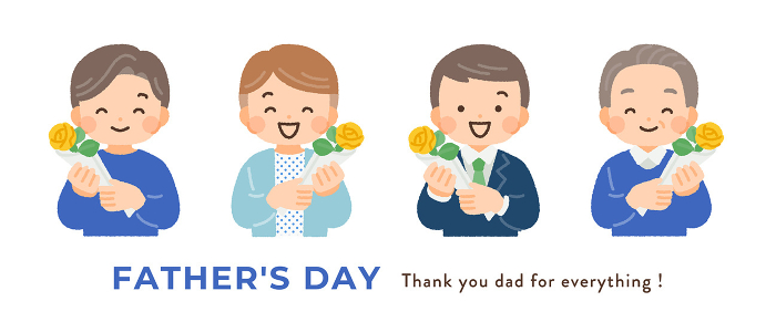 Clip art of father holding a yellow rose on Father's Day.