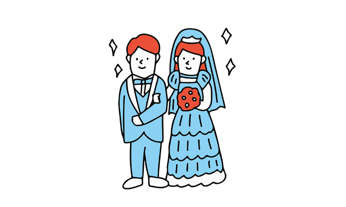 Clip art of wedding ceremony - couple in wedding dress and tuxedo