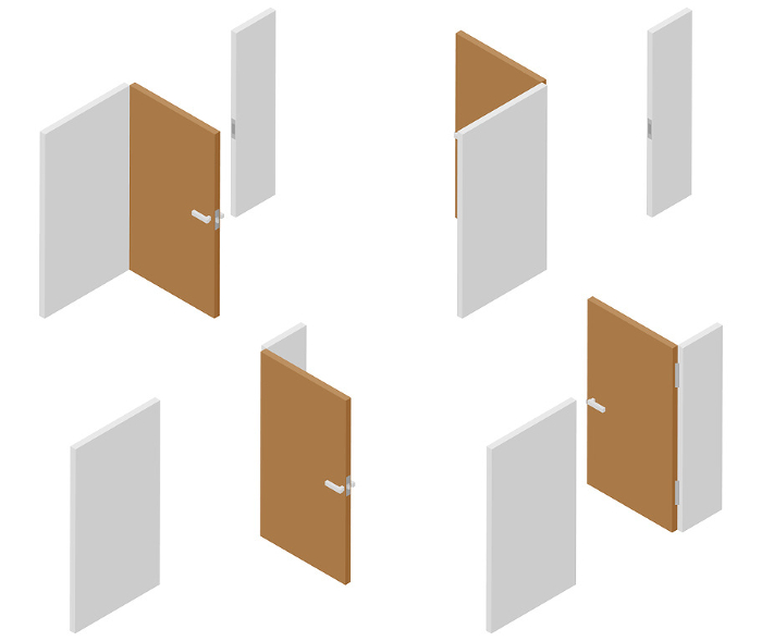 Image of isometric door in various open/close directions