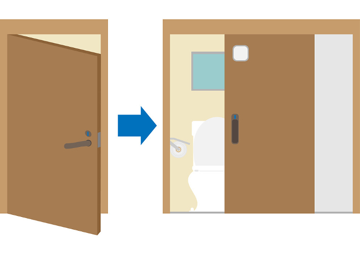 Image material for replacing a toilet door with a sliding door
