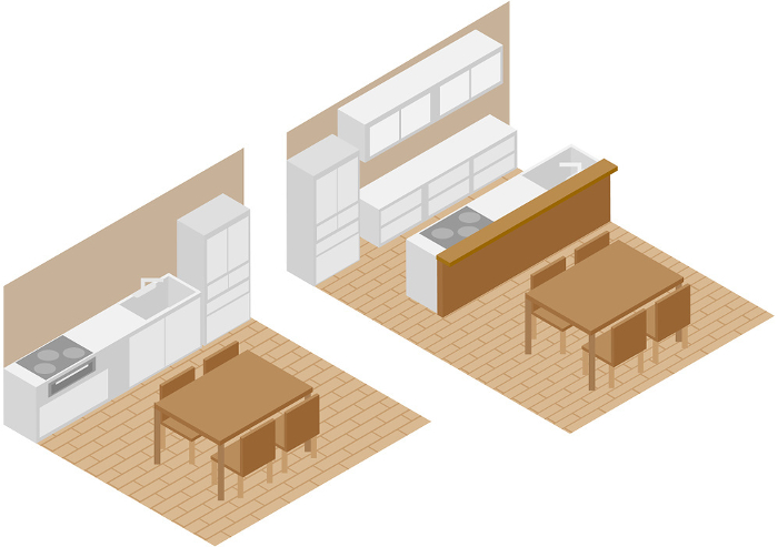 Isometric facing kitchen remodeling image material