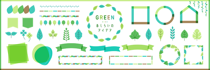 Green and leaf frame decoration set without text / with open path Editable
