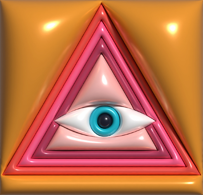 Eye in a triangle on an orange background, 3D rendering illustration Eye in a triangle on an orange background, 3D rendering illustration