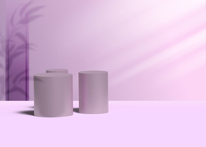 Round podiums for displaying cosmetics and products on a purple background with shadow, 3D rendering illustration Round podiums for displaying cosmetics and products on a purple background with shadow, 3D rendering illustration