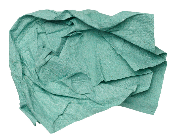 Green crumpled paper napkin on isolated background, close up Green crumpled paper napkin on isolated background, close up