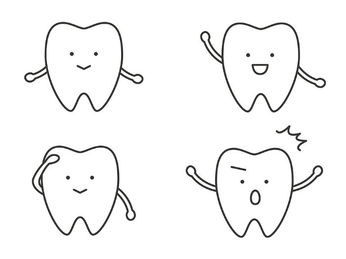 Set of teeth characters with smiling, understanding or surprised expressions
